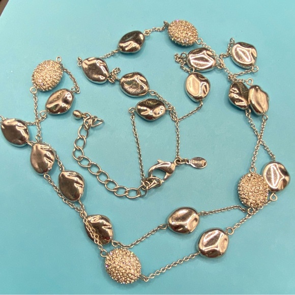 CHICO'S Silver Chain Rhinestone & Silver Bead Station Long Necklace - Picture 2 of 8